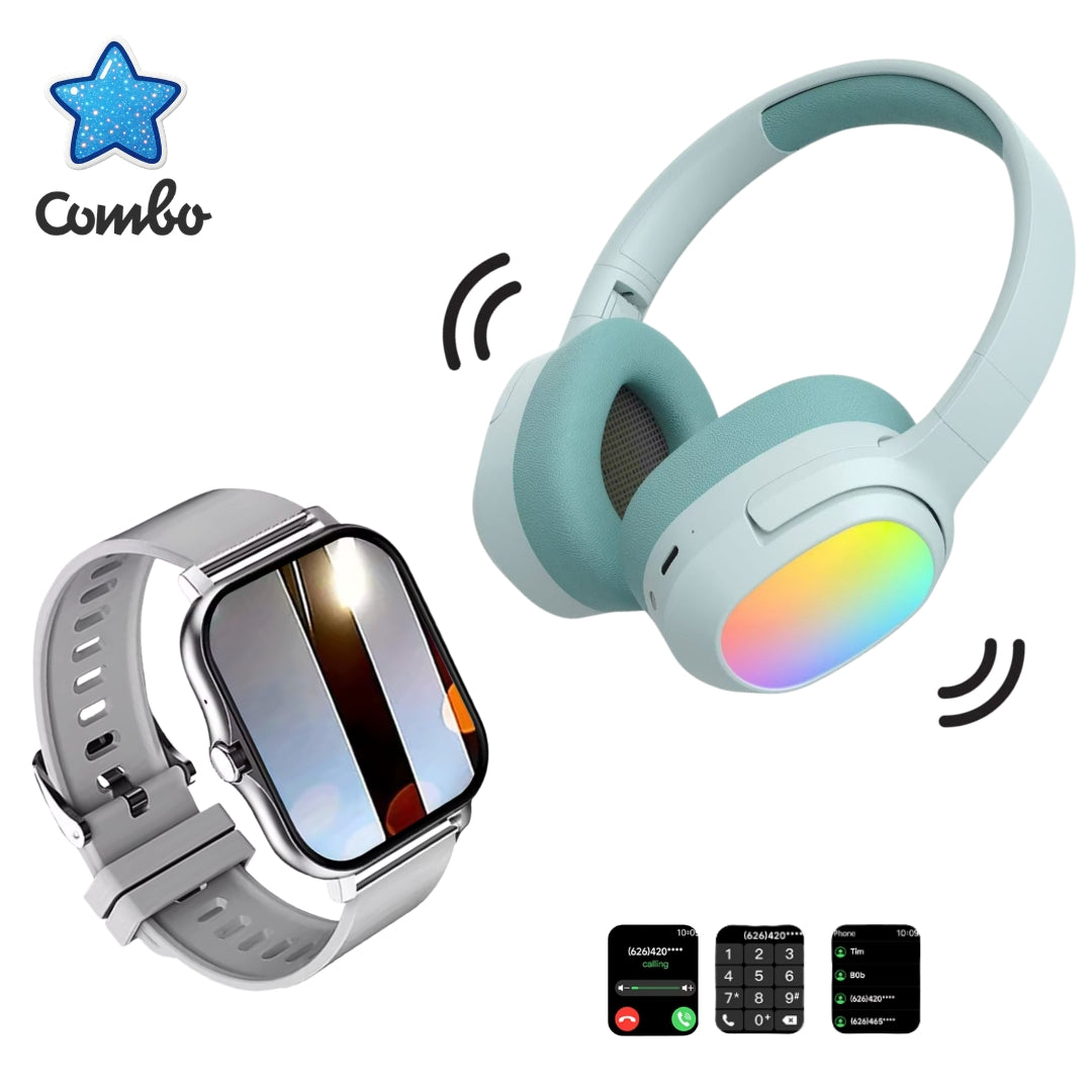 Diadema Lelisu azul LED + smartwatch gris