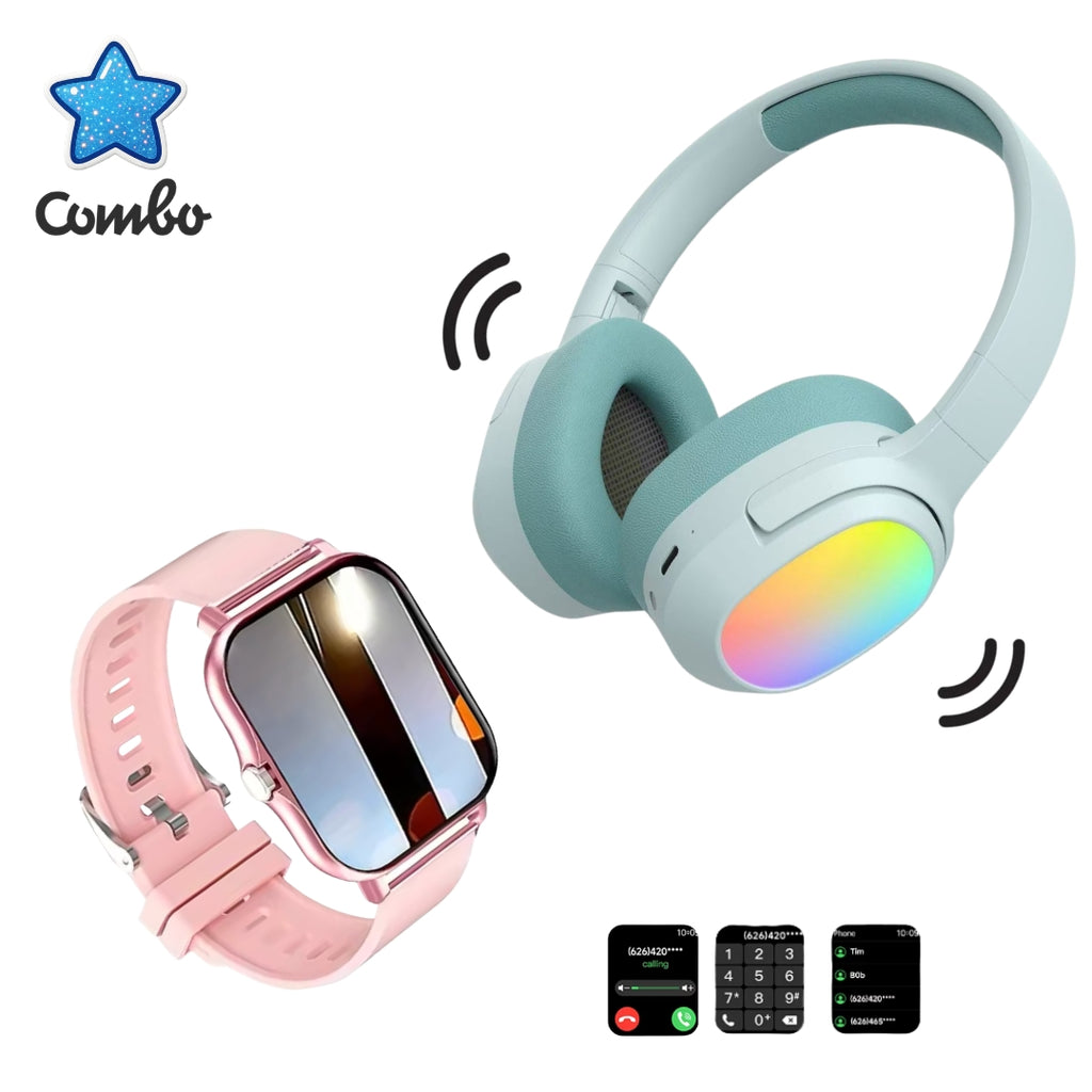 Diadema Lelisu azul LED + smartwatch rosa