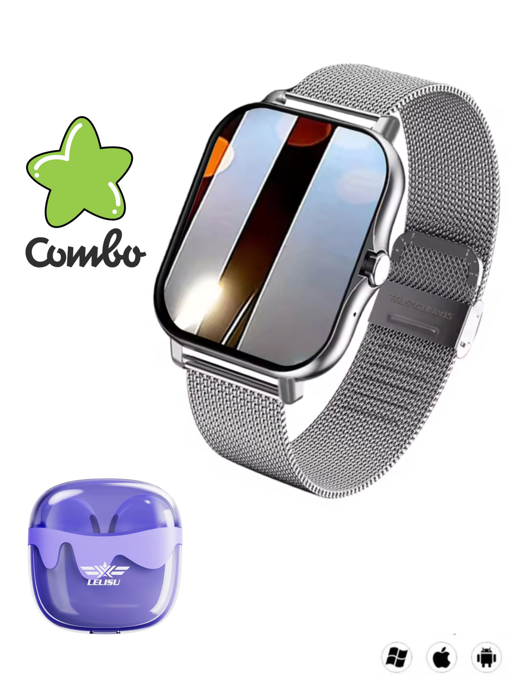 Combo Smartwatch + Lelisu Buds (Morados)
