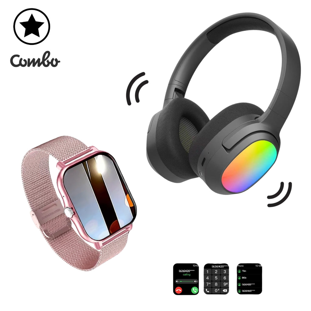 Diadema Lelisu negro LED + smartwatch Rosa