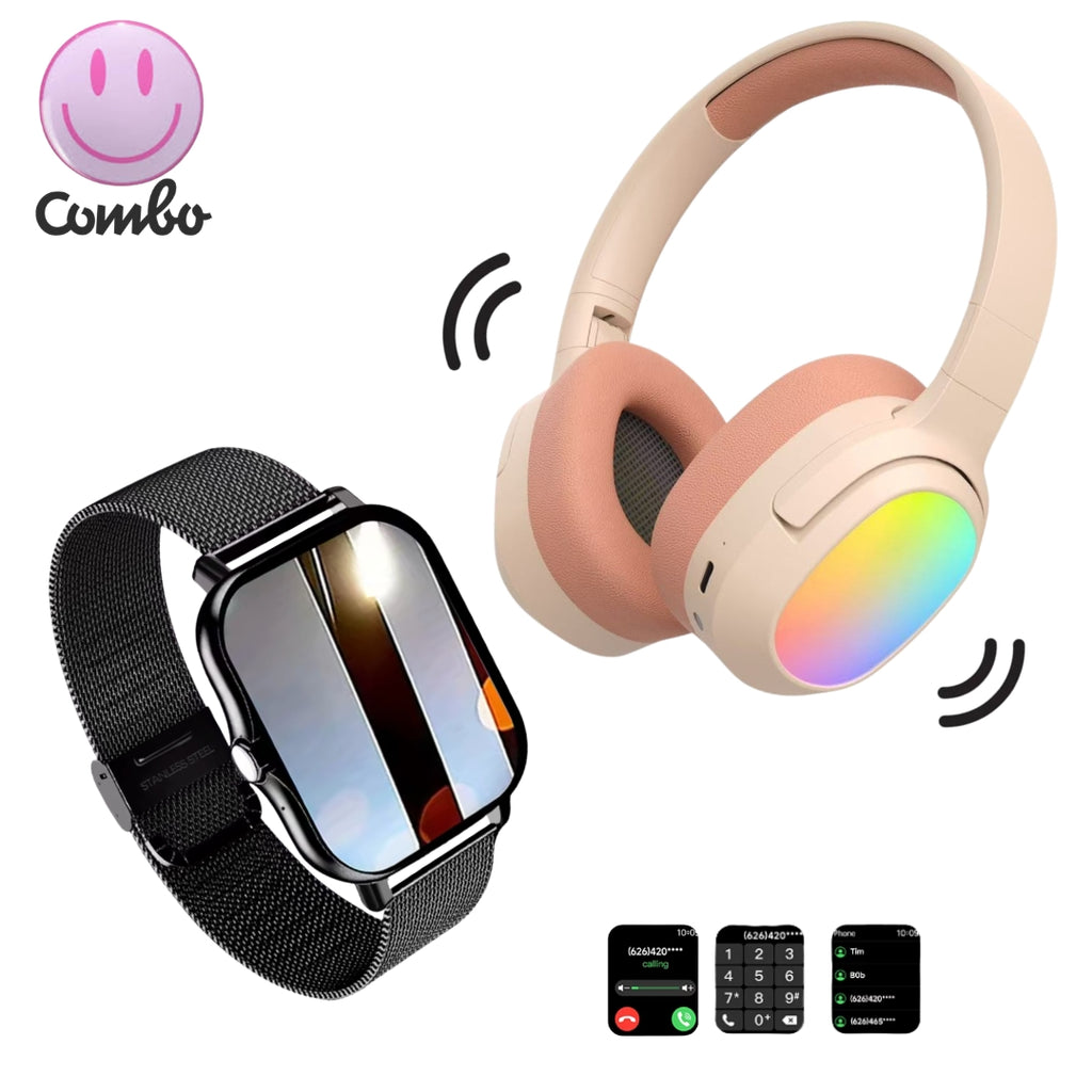 Diadema Lelisu rosa LED + smartwatch negro