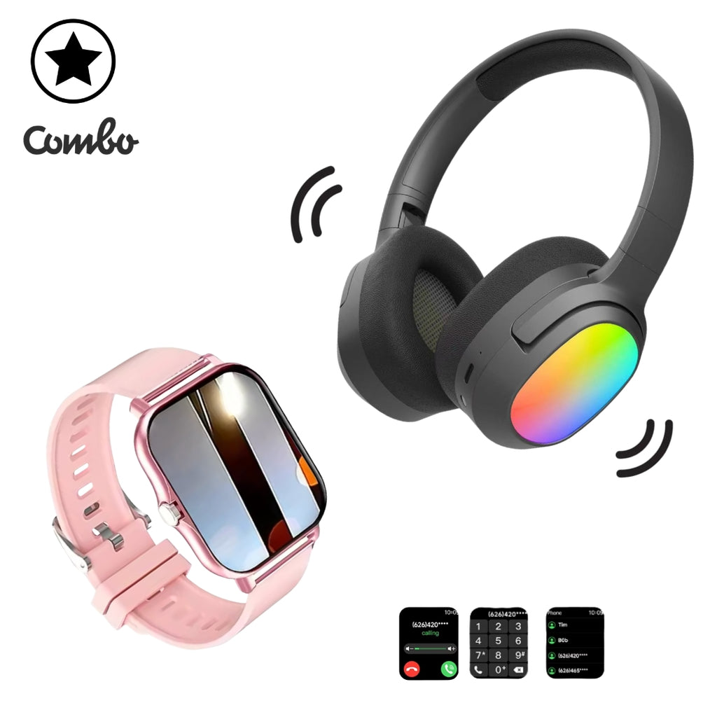 Diadema Lelisu negro LED + smartwatch Rosa