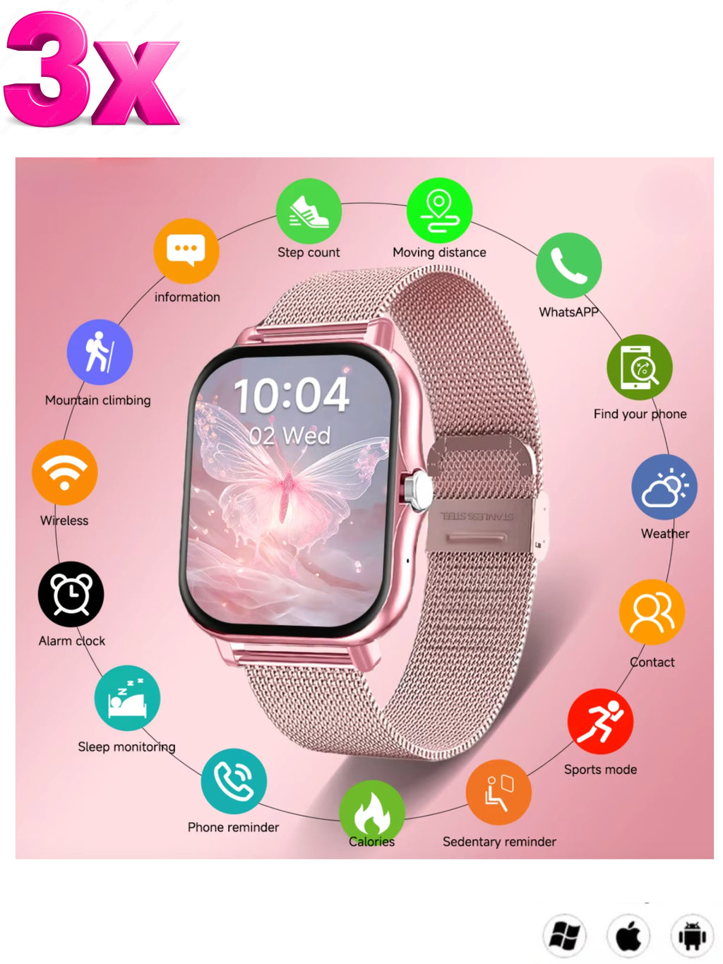 Combo 3 Smartwatch rosa