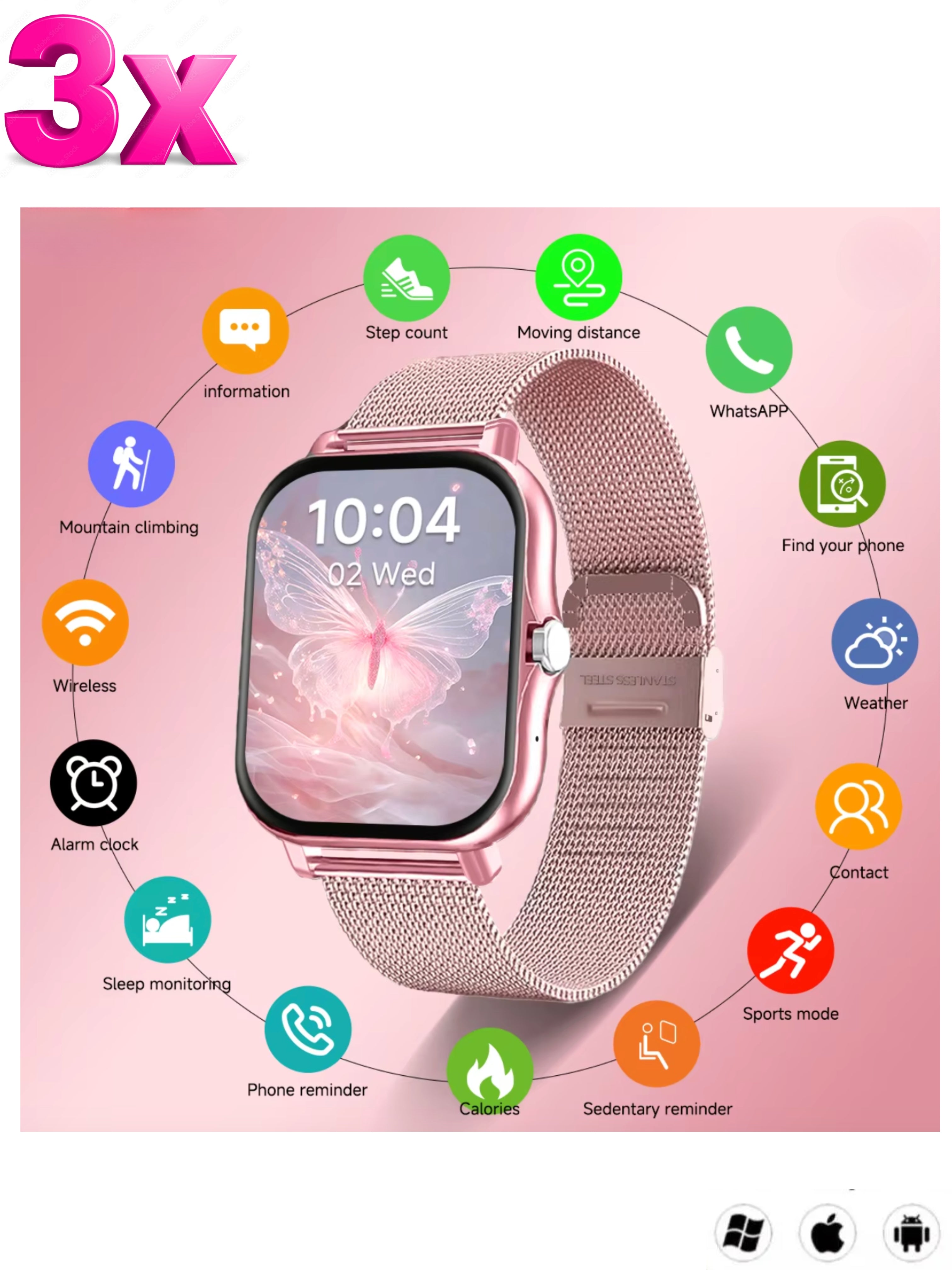 Combo 3 Smartwatch rosa