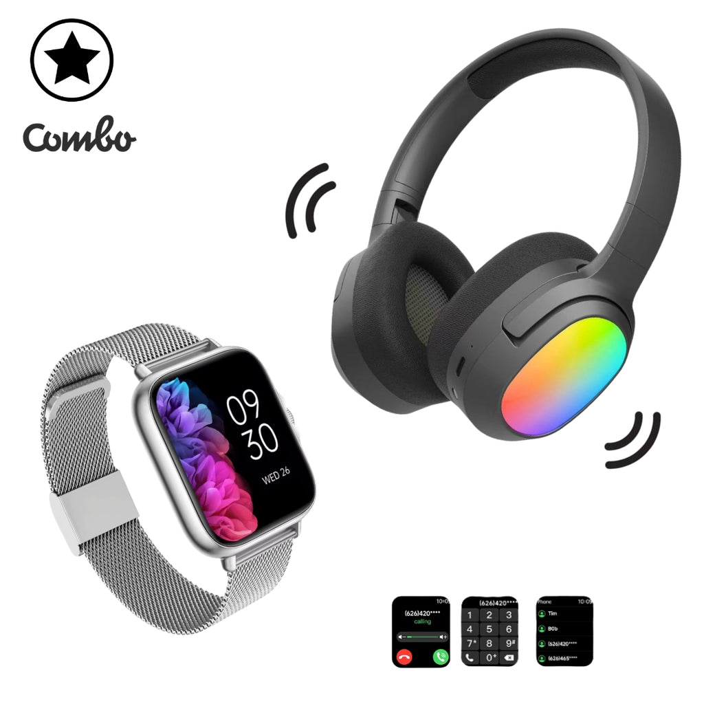 Diadema Lelisu negro LED + smartwatch gris