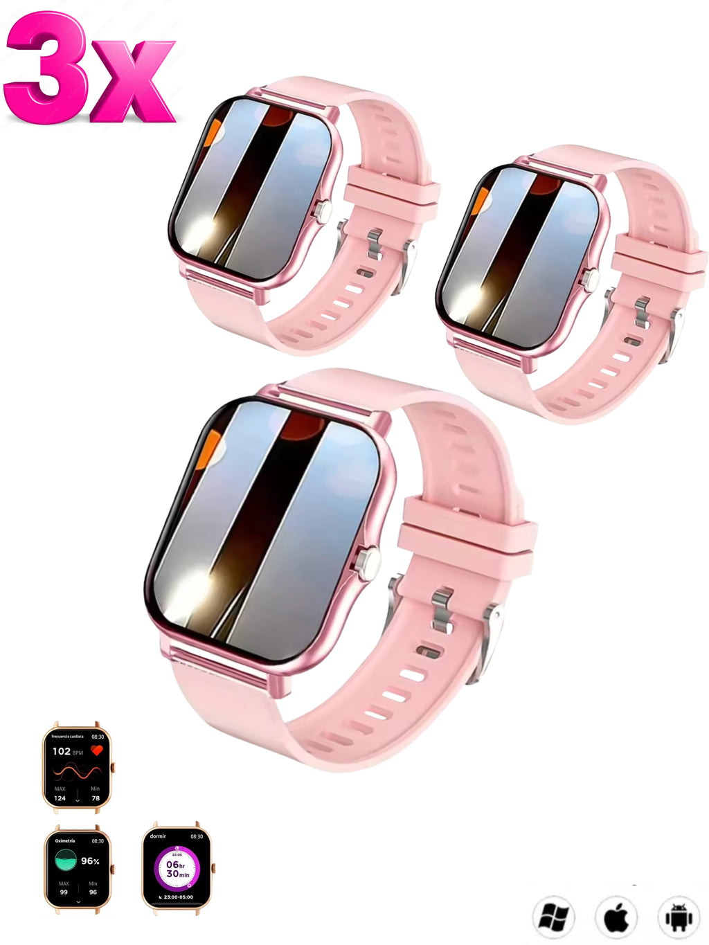 Combo 3 Smartwatch rosa