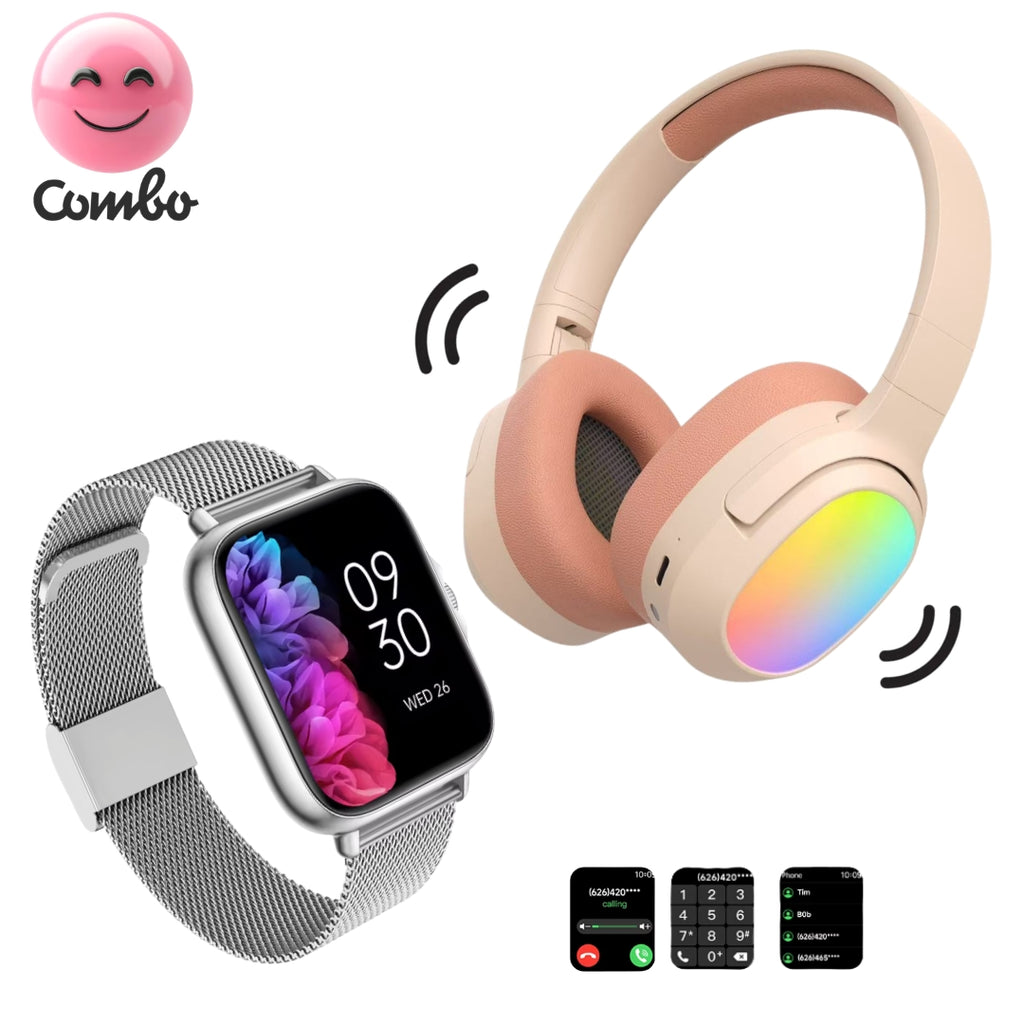 Diadema Lelisu rosa LED + smartwatch gris