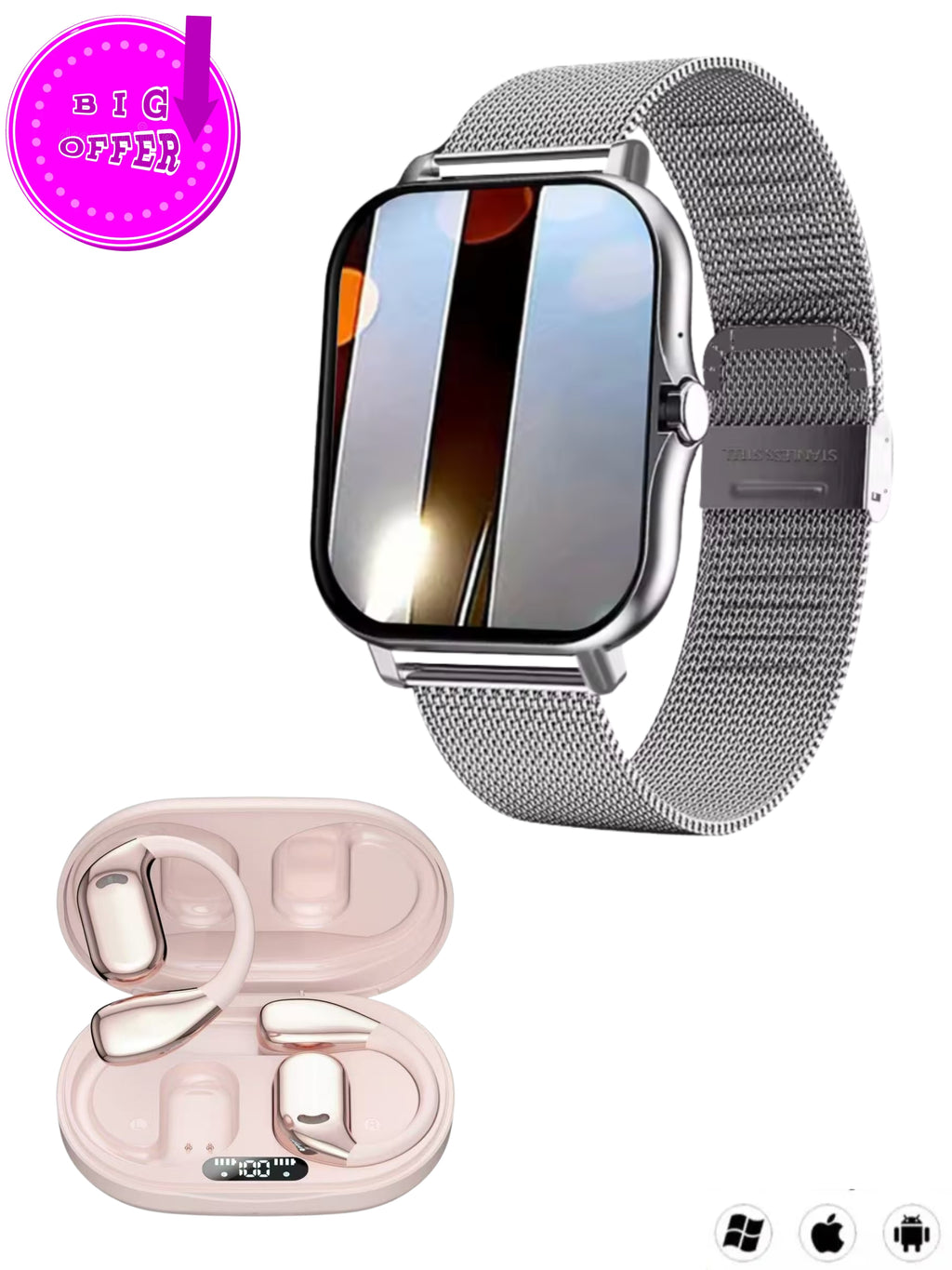 Smartwatch GRIS + M75 ROSA (combo)