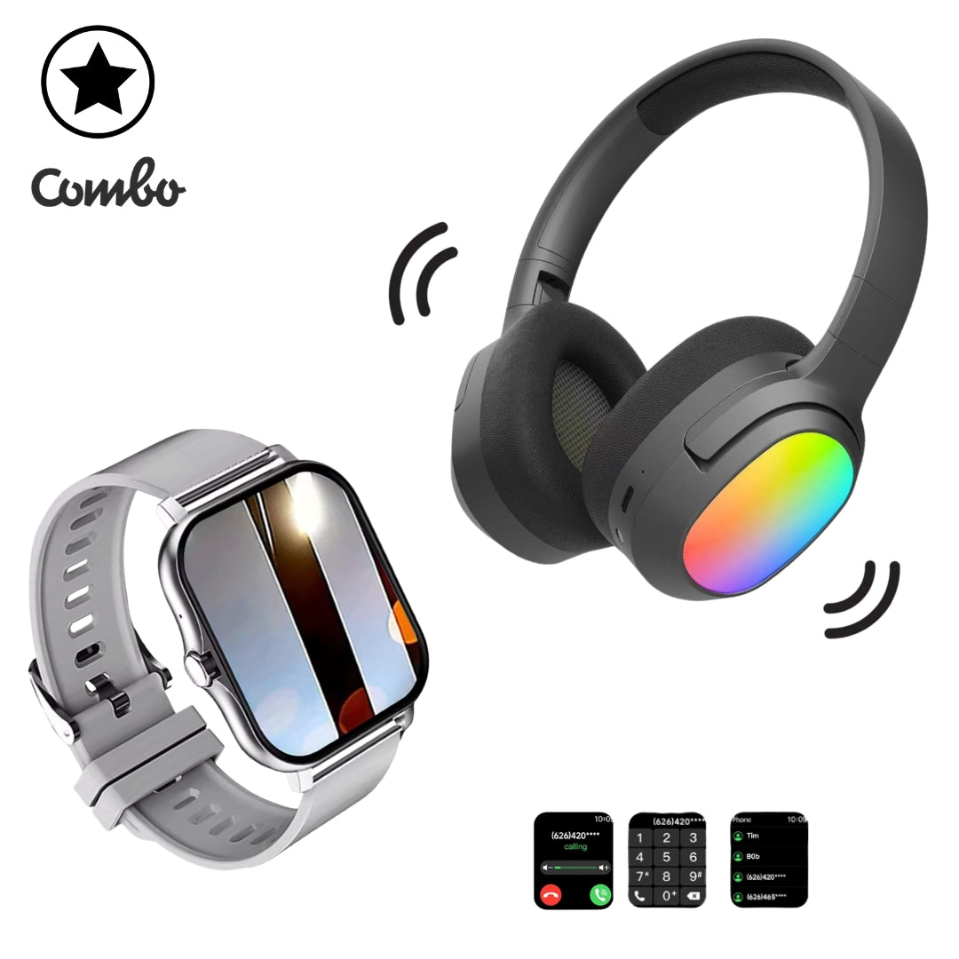 Diadema Lelisu negro LED + smartwatch gris