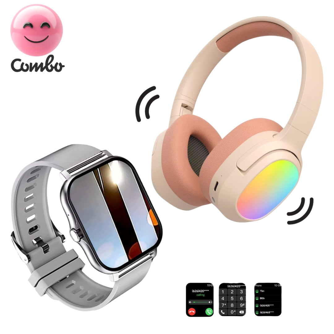 Diadema Lelisu rosa LED + smartwatch gris