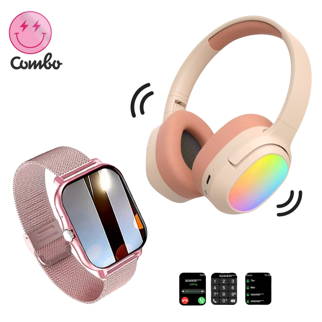 Diadema Lelisu rosa LED + smartwatch rosa