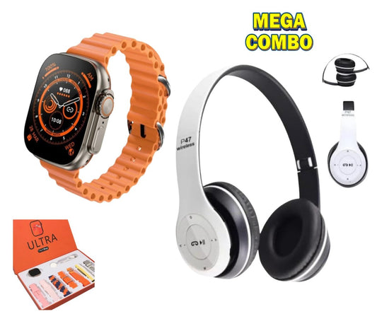 ¡Combo Gadget Increíble: Audífonos P47 + Smartwatch 8 ULTRA 7 en 1!