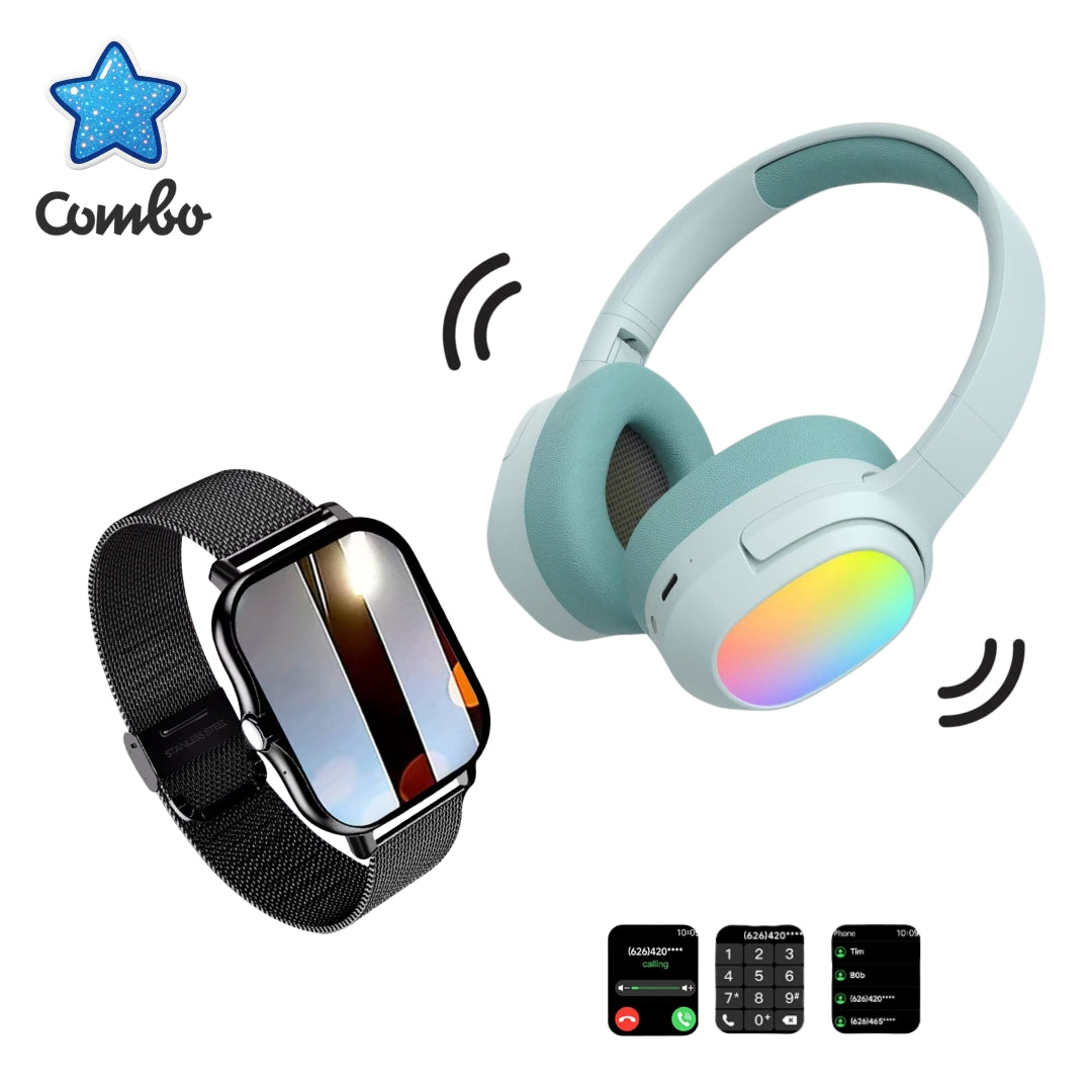 Diadema Lelisu azul LED + smartwatch negro