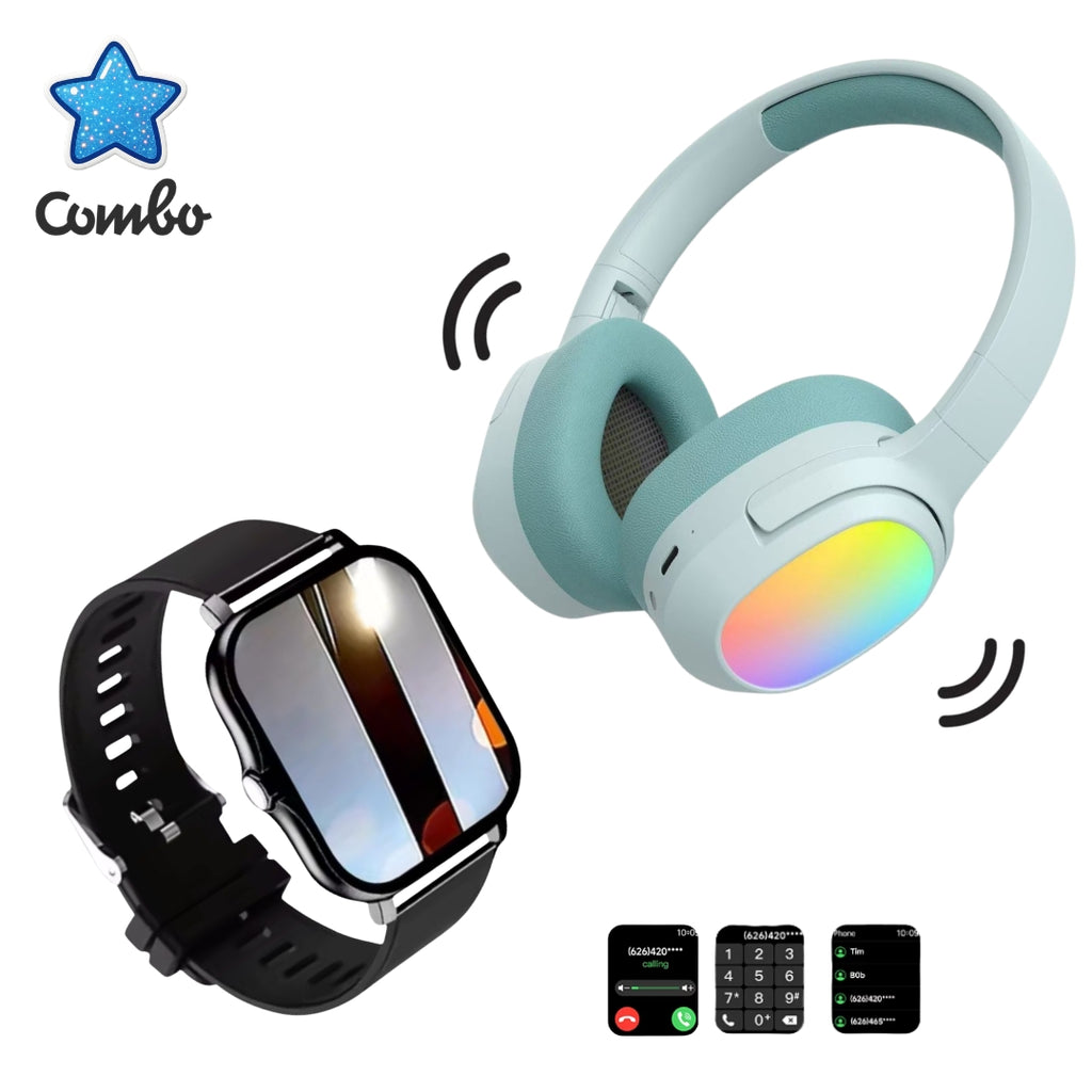 Diadema Lelisu azul LED + smartwatch negro