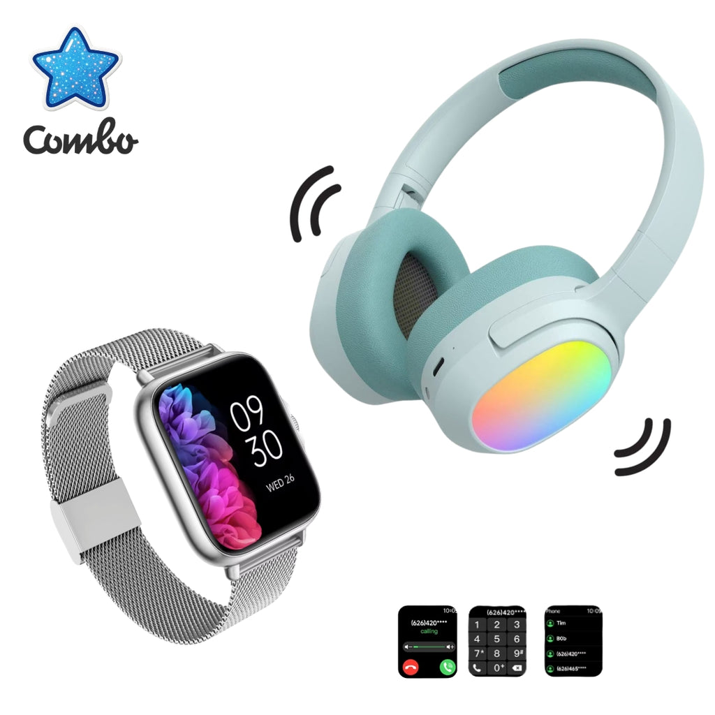 Diadema Lelisu azul LED + smartwatch gris