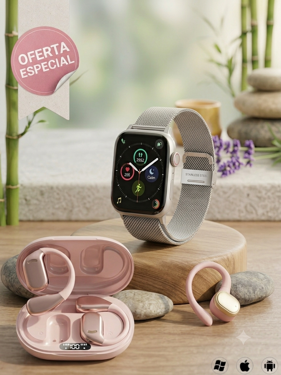 Smartwatch GRIS + M75 ROSA (combo)