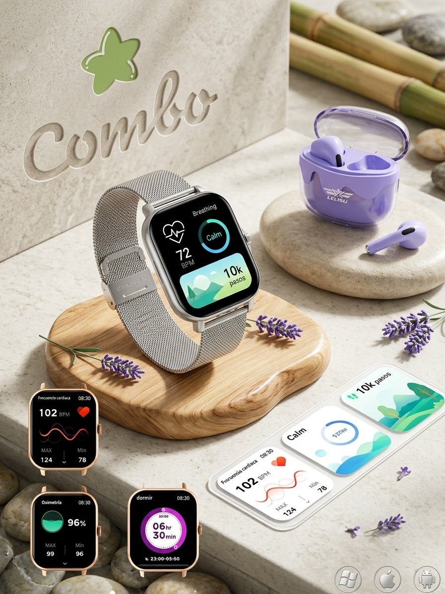 Combo Smartwatch + Lelisu Buds (Morados)